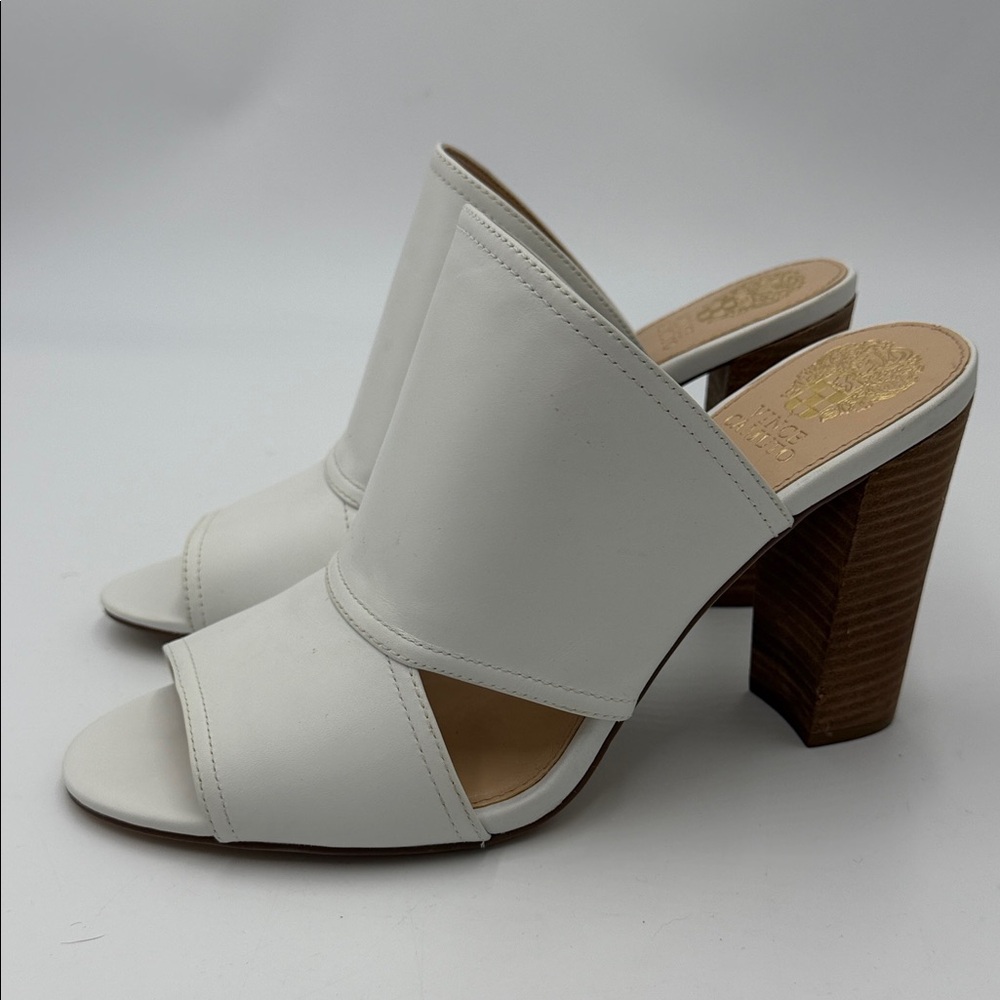Vince Camuto Sembria White Block Heel Mules